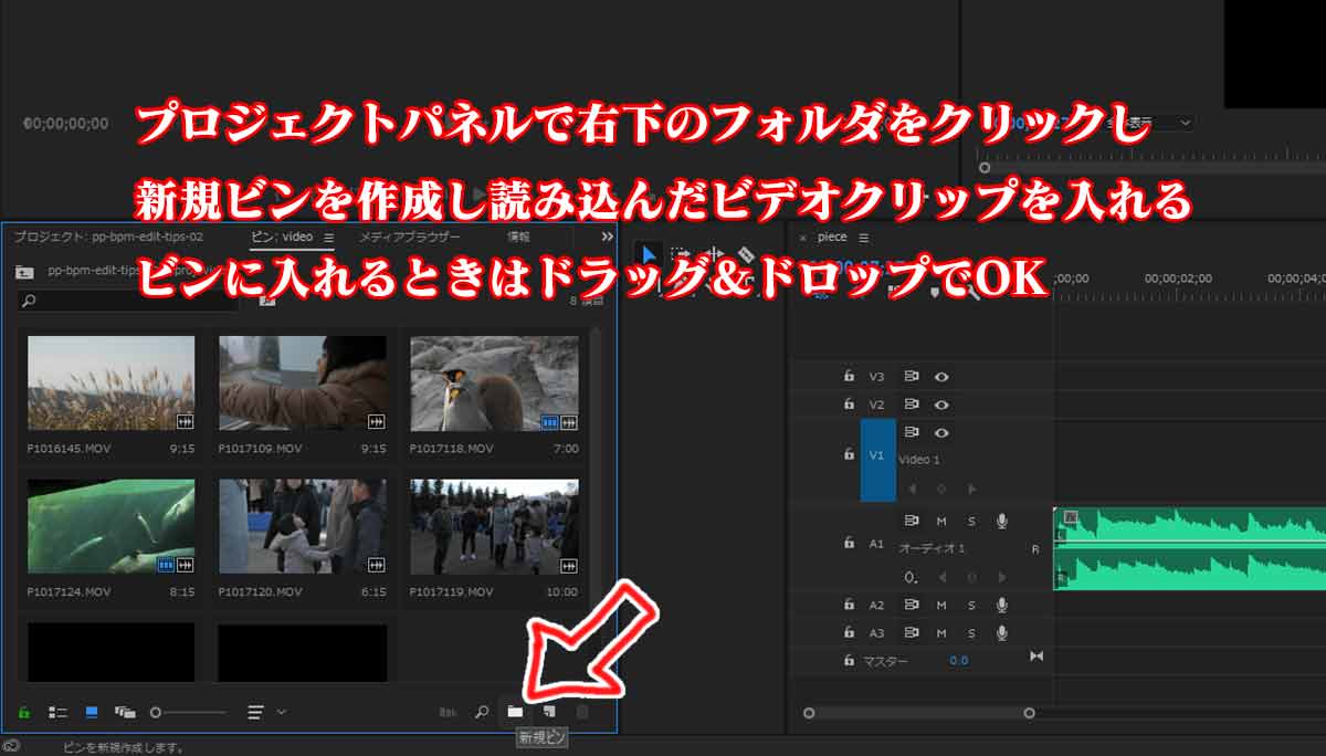 マーカーを使わずに使いたいシーンをタイムラインに配置するテクニック Premiere Pro なめらカメラ